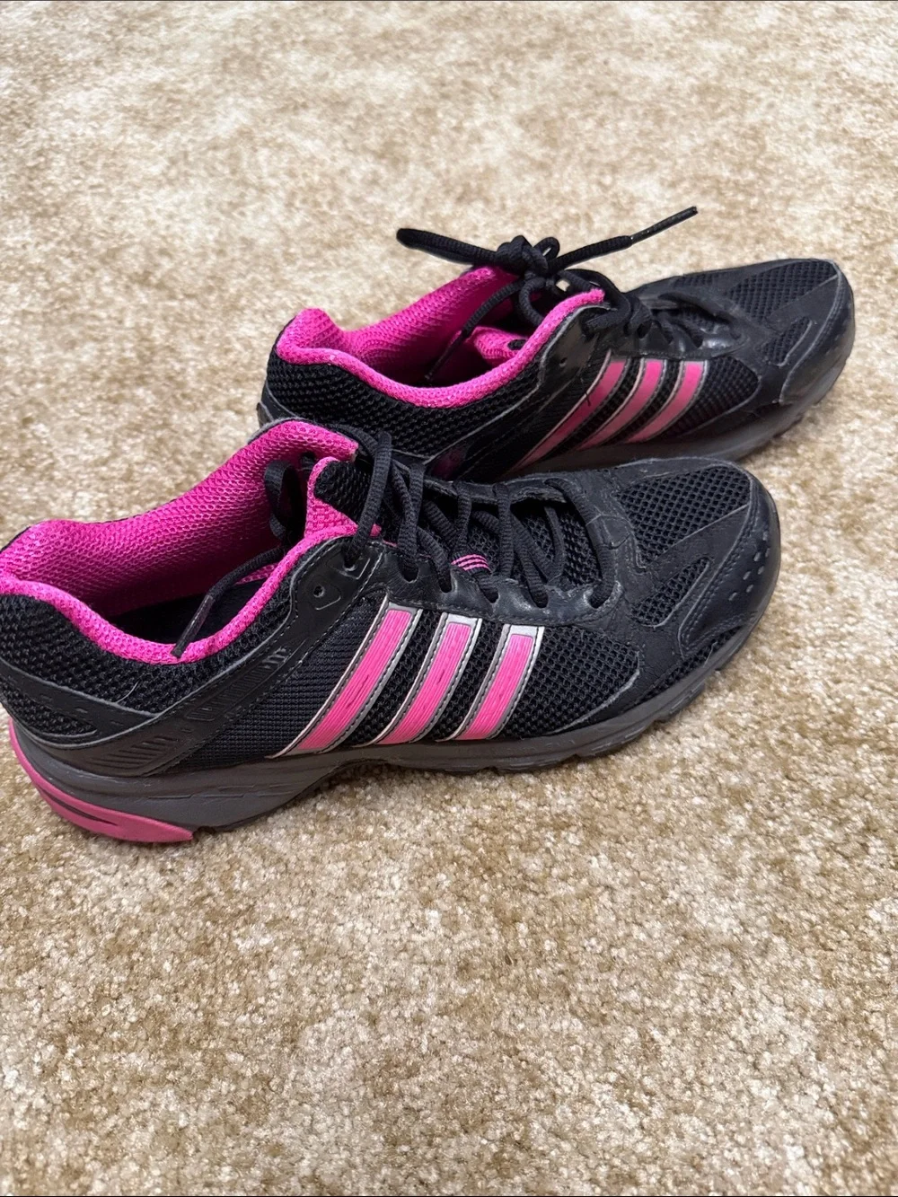 adidas Women’s Black Athletic Shoes with Pink Accents